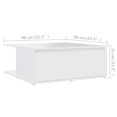 vidaXL kafijas galdiņš, balts, 80x80x31 cm, skaidu plāksne