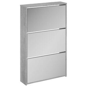 vidaXL apavu plaukts ar spoguli, 3 nodalījumi, pelēks, 63x17x102,5 cm
