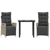 vidaXL 3-daļīgs dārza mēbeļu komplekts, matrači,gai&scaron;i pelēka PE pinums