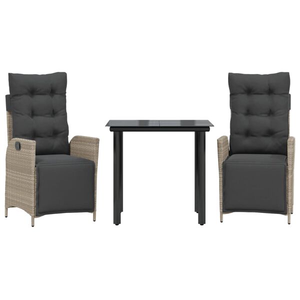 vidaXL 3-daļīgs dārza mēbeļu komplekts, matrači,gai&scaron;i pelēka PE pinums