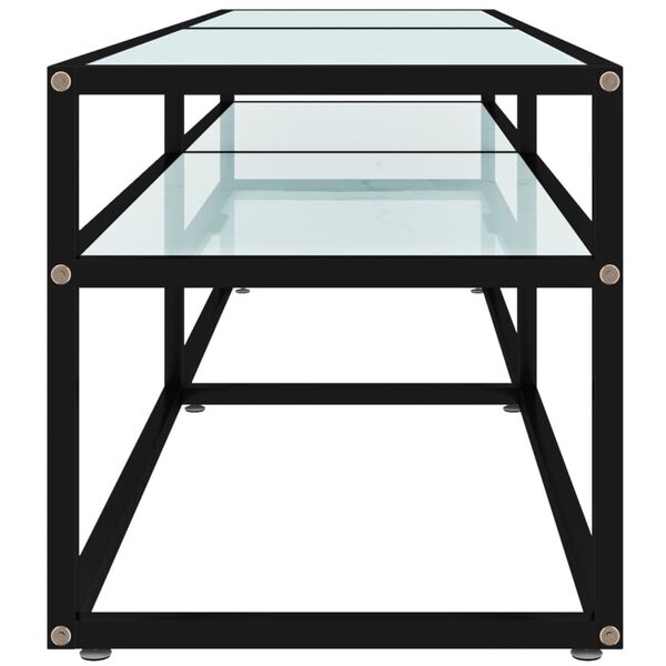 vidaXL TV plaukts, 160x40x40,5 cm, rūdīts stikls, balts marmora raksts