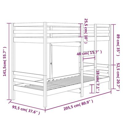 vidaXL divstāvu gulta, 90x200 cm, priedes masīvkoks