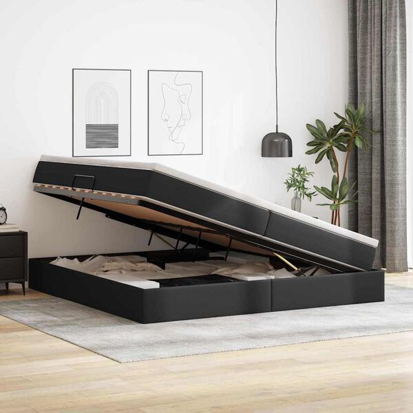 vidaXL Gulta ar uzglabā&scaron;anas vietu un matraci Melna 200 x 200 cm