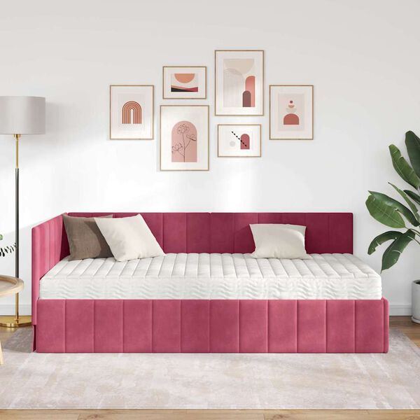 vidaXL Stūra gultas rāmis ar matrači ar matraci 2 pcs Zaļa Samts