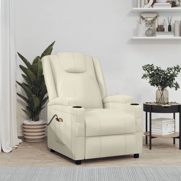 vidaXL elektrisks masāžas krēsls, krēmbalta mākslīgā āda