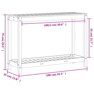 vidaXL stādīšanas galds ar plauktu, 108x35x75 cm, priedes masīvkoks