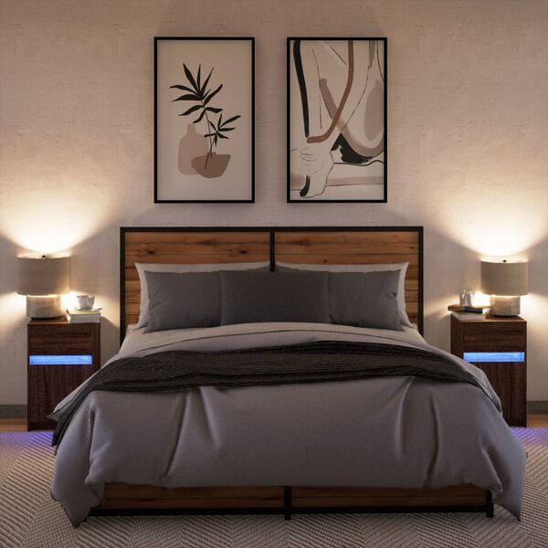 vidaXL naktsskapī&scaron;i ar LED, 2 gab., ozolkoka krāsā, inženierijas koks