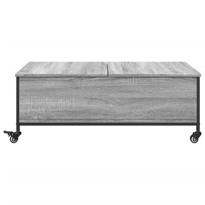 vidaXL kafijas galdiņš ar riteņiem, pelēka ozola, 91x55x34 cm, koks