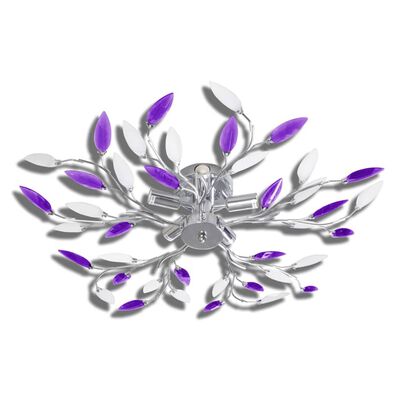 Griestu lampa ar akrila kristālu lapām 5 E14 spuldzēm, violeta, balta