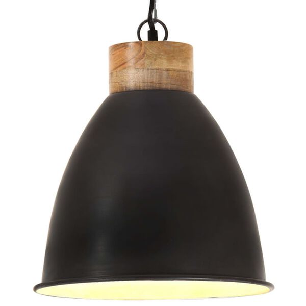 vidaXL griestu lampa, industriāla, melna, dzelzs, koks, 35 cm, E27