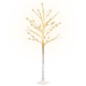 vidaXL mākslīgais bērzs, balts, 72 silti baltas LED, 150 cm