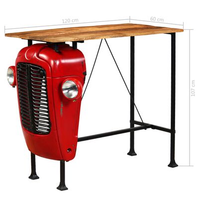 vidaXL bāra galds ar traktora detaļu, mango koks, 60x120x107cm, sarkans