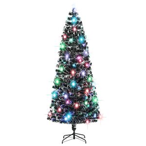 vidaXL izgaismota Ziemassvētku egle ar statīvu un LED, 240cm, optiskā &scaron;ķiedra