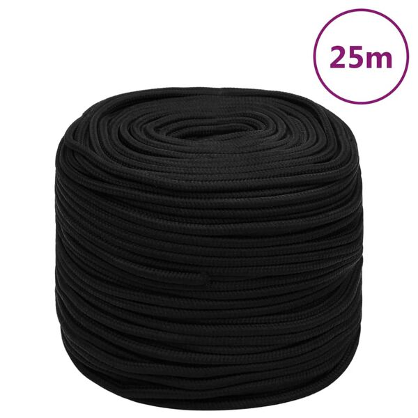 vidaXL darba virve, melna, 8 mm, 25 m, poliesters