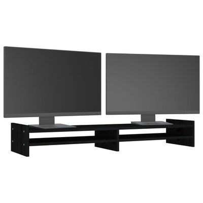 vidaXL monitora paliktnis, melns, 100x27x15 cm, priedes masīvkoks