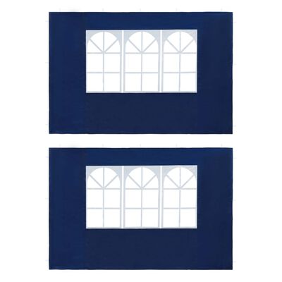 vidaXL dārza telts sānu sienas, 2 gab., ar logiem, PE, zilas