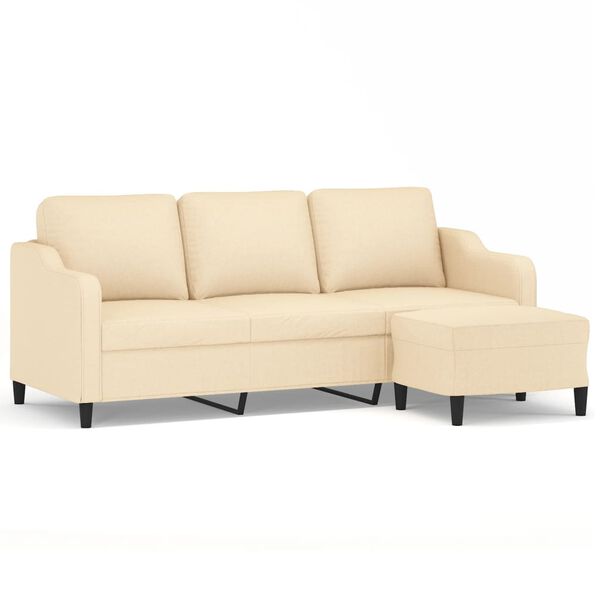 vidaXL trīsvietīgs dīvāns ar kājsoliņu, 180 cm, krēmkrāsas audums