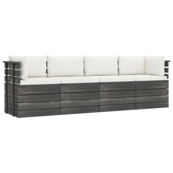 vidaXL 4-vietīgs dārza pale&scaron;u dīvāns ar matračiem, priedes masīvkoks