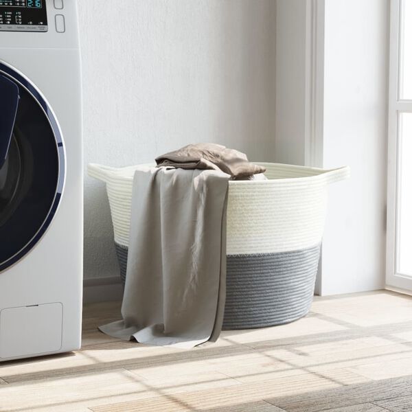 vidaXL veļas grozs, pelēks un balts, &Oslash;60x36 cm, kokvilna