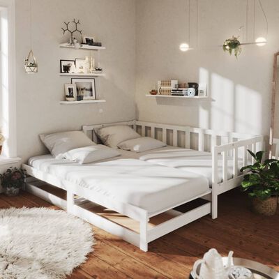 vidaXL izvelkama gulta, 2x(90x200) cm, balta, priedes masīvkoks
