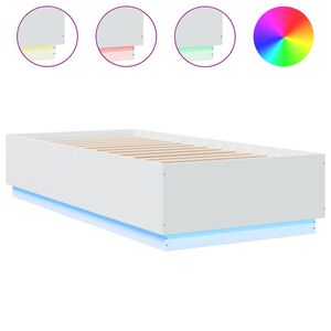 vidaXL gultas rāmis ar LED, balts, 100x200 cm, inženierijas koks