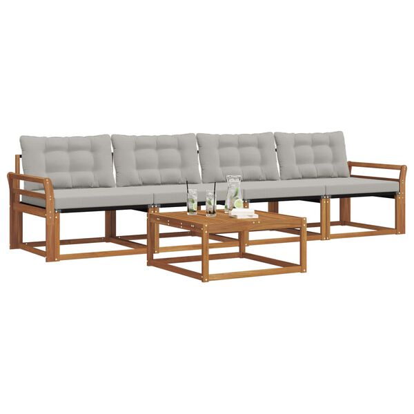 vidaXL Āra dīvānu komplekts ar spilvenu 5 pcs Dabīgs un gai&scaron;i pelēks