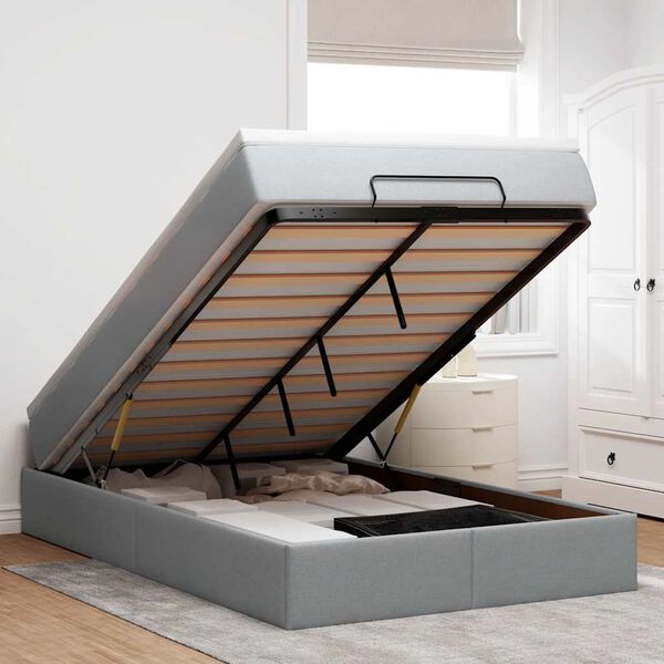 vidaXL Osmaņu gultas rāmis ar matrača gai&scaron;i pelēks 120x190 cm audums