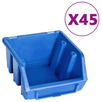 vidaXL 48-daļīgs sienas plaukts ar kastītēm un paneļiem, zils, melns