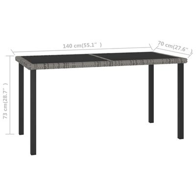 vidaXL dārza galds, 140x70x73 cm, pelēka PE rotangpalma
