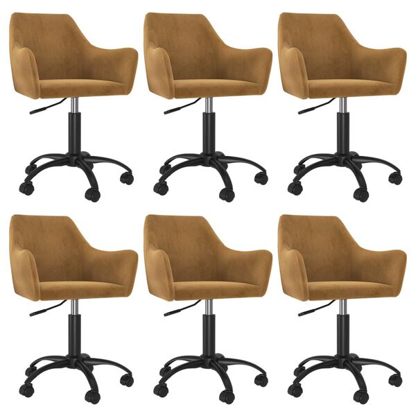 vidaXL grozāmi virtuves krēsli, 6 gab., brūns samts