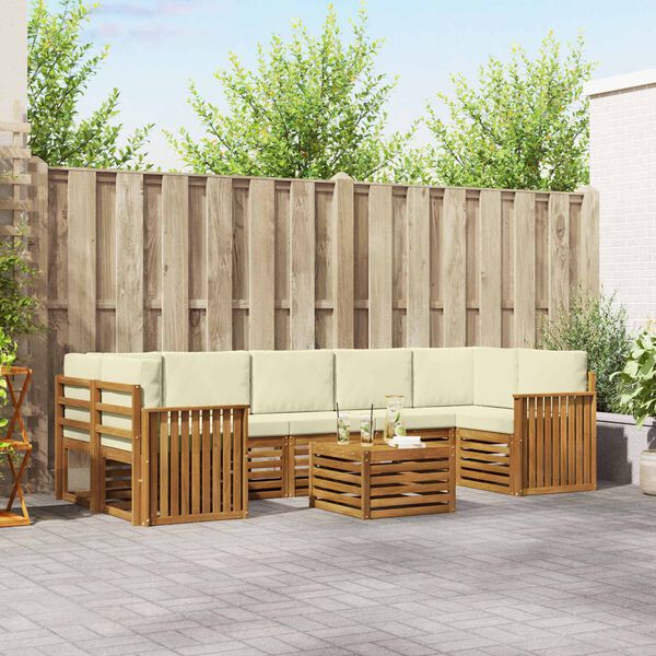 vidaXL Āra dīvānu komplekts ar spilvenu 8 pcs Dabisks un krējuma