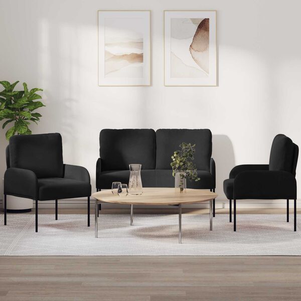 vidaXL Dīvāna komplekti 3 pcs Melna 115 x 56 x 80 cm Saplāksnis