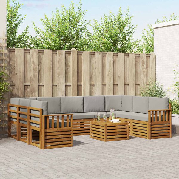 vidaXL Dīvāna komplekti ar spilvenu 10 pcs Dabīgs un gai&scaron;i pelēks