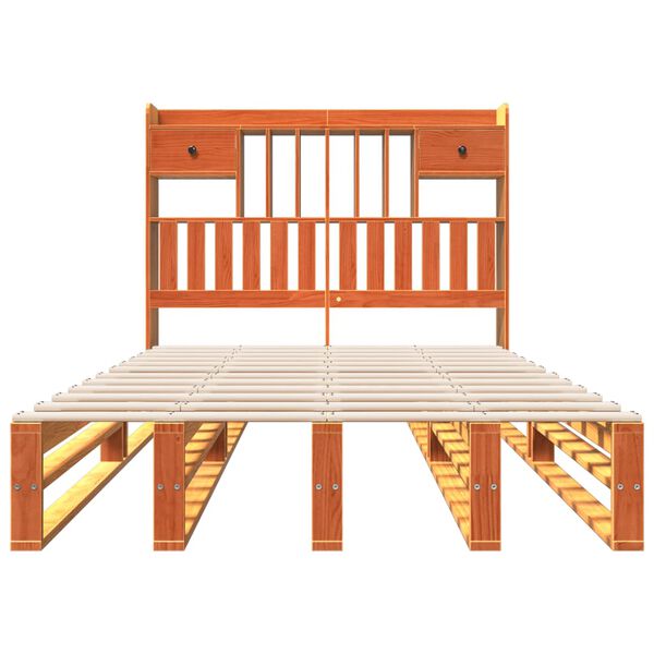 vidaXL gulta ar grāmatu plauktu, bez matrača, 135x190 cm, priedes koks