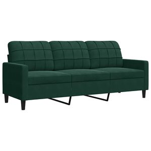 vidaXL trīsvietīgs dīvāns, tum&scaron;i zaļ&scaron;, 180 cm, samts