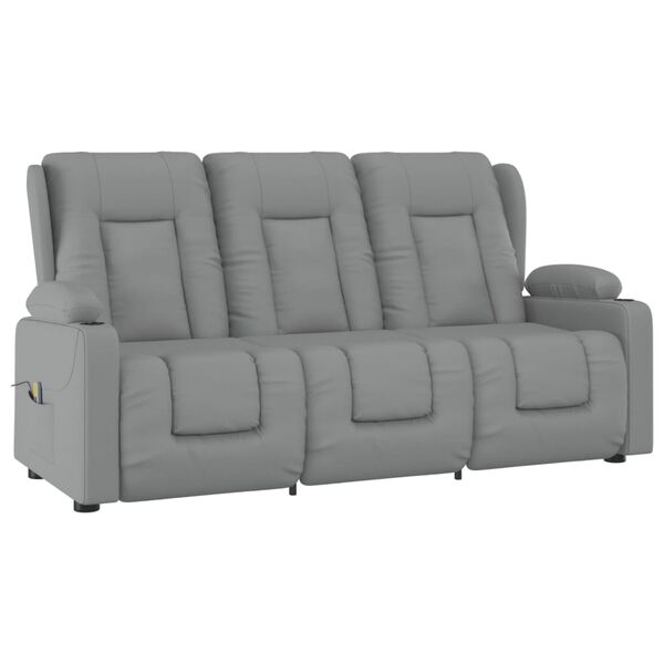 vidaXL trīsvietīgs masāžas krēsls ar glāžu turētāju, bē&scaron;a mākslīgā āda