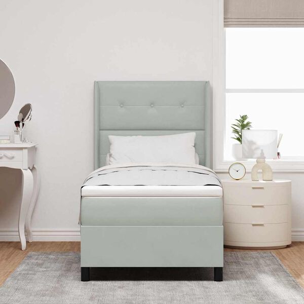 vidaXL Kastītes atsperu gulta ar LED Gai&scaron;i pelēks 90 x 200 cm Samts