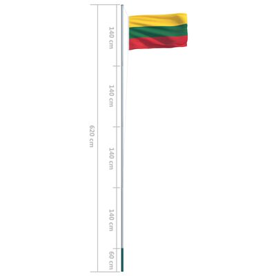 vidaXL Lietuvas karogs un karoga masts, alumīnijs, 6,2 m