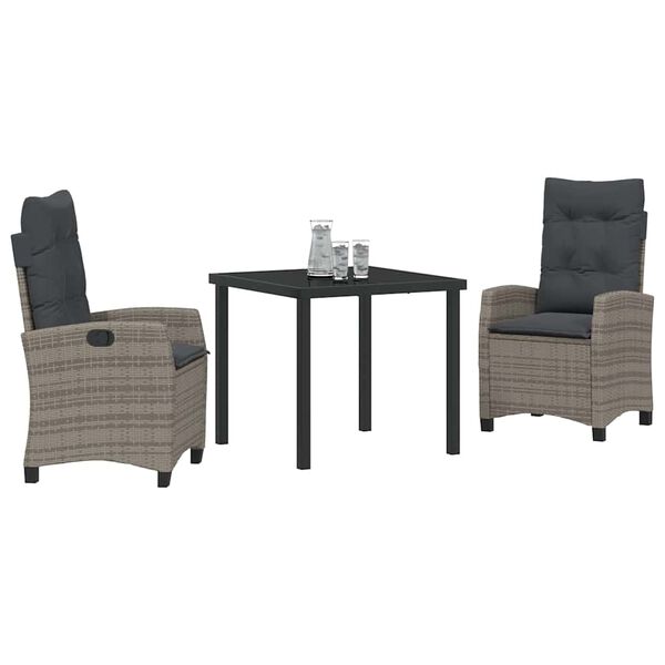 vidaXL Dārza ēdamgalds ar spilvenu 3 pcs Pelēka poliratāns