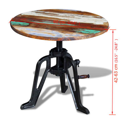 vidaXL galdiņš, pārstrādāts masīvkoks, čuguns, 60x(42-63) cm