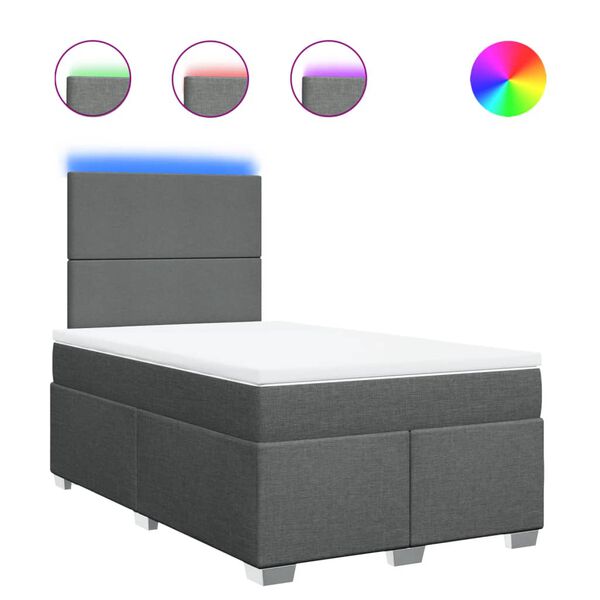 vidaXL atsperu gulta ar matraci, tum&scaron;i pelēka audums, 120x190 cm