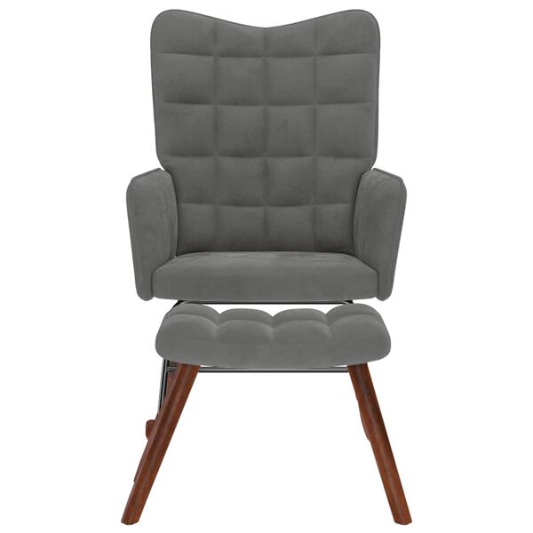 vidaXL &scaron;ūpuļkrēsls ar tabureti, tum&scaron;i pelēks samts