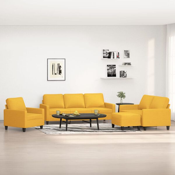 vidaXL četrdaļīgs dīvānu komplekts ar spilveniem, dzeltens audums