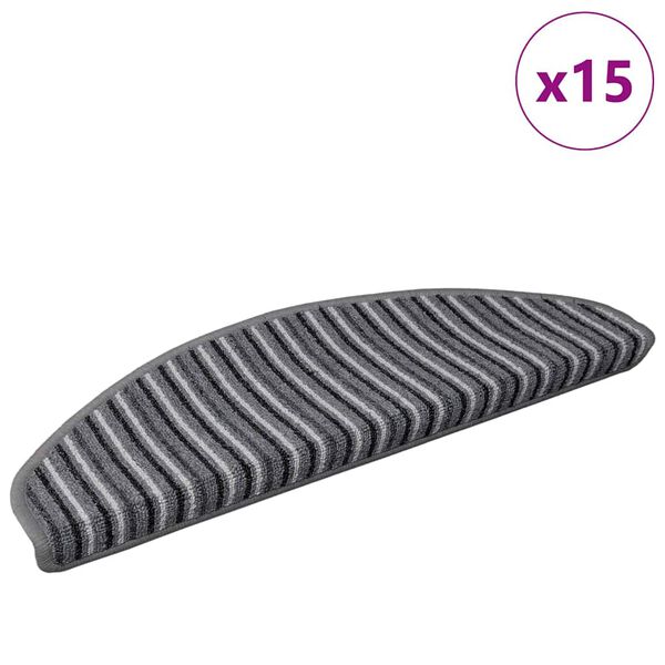 vidaXL Pa&scaron;līmējo&scaron;i paklāji kāpnēm 15 pcs Pelēka 65 x 21 x 4 cm