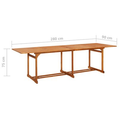 vidaXL dārza galds, 280x90x75 cm, akācijas masīvkoks