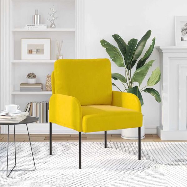 vidaXL Dīvāni ar spilvenu 55cm Dzeltena Saplāksnis