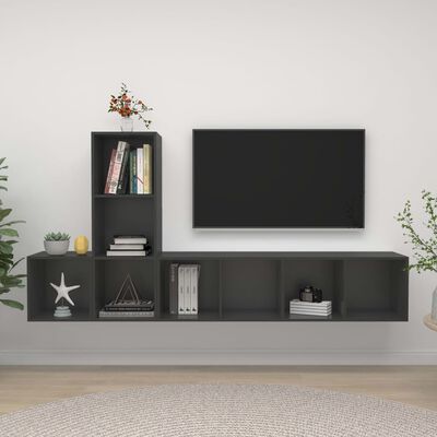 vidaXL 3-daļīgs TV plauktu komplekts, pelēks, skaidu plāksne