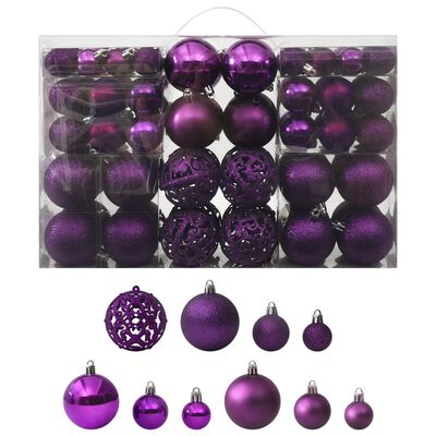 vidaXL Ziemassvētku bumbas, 100 gab., violetas