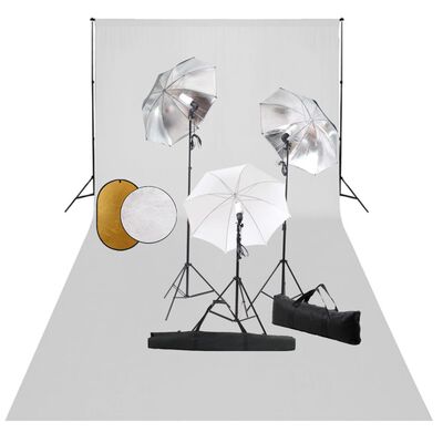 vidaXL fotostudijas komplekts – lampas, lietussargi, fons, reflektori