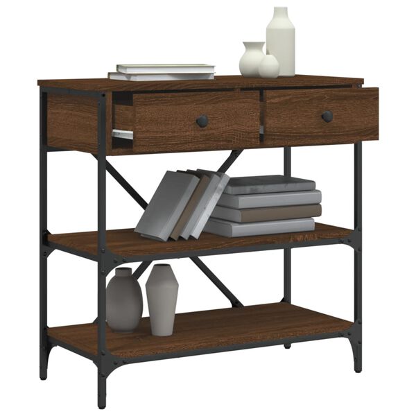 vidaXL konsoles galdiņ&scaron;, brūna koka, 75x34,5x75 cm, inženierijas koks